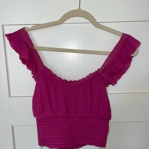 Free People top! Size XS, Worn Once! Lace details and magenta color!